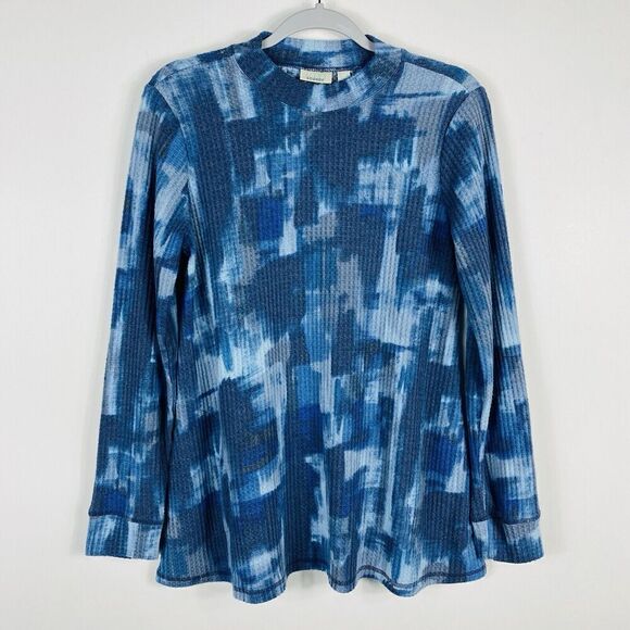 LOGO by Lori Goldstein Tops - LOGO Lounge Lori Goldstein Sz XS Abstract Print Cloud Waffle Mock Neck Top Blue